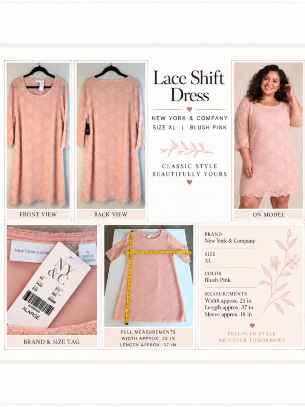 NWT New York & Company Blush Pink Lace Shift Dress XL